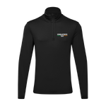 The College Football Ireland Store Click & Collect Iowa State Black Mens 1/4 zip pullover features IOWA STATE 2025 embroidered in white and gold on the left chest, displayed against a plain white background.