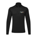 The College Football Ireland Store Click & Collect Iowa State Black Mens 1/4 zip pullover features IOWA STATE 2025 embroidered in white and gold on the left chest, displayed against a plain white background.