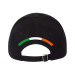 The Click & Collect Iowa State Black Cap from College Football Ireland Store features a curved green, white, and orange Irish flag design above the adjustable strap on the back.