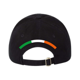 The Click & Collect Iowa State Black Cap from College Football Ireland Store features a curved green, white, and orange Irish flag design above the adjustable strap on the back.