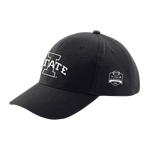 The Click & Collect Iowa State Black Cap by College Football Ireland Store features a large white I with STATE on the front and a side patch reading Aux League 41 College Football 2023.