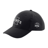 The Click & Collect Iowa State Black Cap by College Football Ireland Store features a large white I with STATE on the front and a side patch reading Aux League 41 College Football 2023.