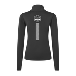 The College Football Ireland Store’s Click & Collect Iowa State Black Womens 1/4 zip features long sleeves, a back view with a white vertical geometric pattern, and a small emblem with text and a mountain graphic near the upper back.