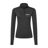 The Click & Collect Iowa State Black Womens 1/4 zip from College Football Ireland Store features long sleeves and Iowa State University and Extension and Outreach embroidered in white and green on the left chest.