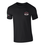 The College Football Ireland Store’s Click & Collect Iowa State Black T-shirt features a small circular Dublin Ireland logo on the left chest and a flag patch on the left sleeve.