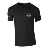 The College Football Ireland Store’s Click & Collect Iowa State Black T-shirt features a small circular Dublin Ireland logo on the left chest and a flag patch on the left sleeve.