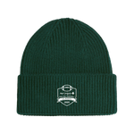 The Click & Collect Joint Team Beanie from College Football Ireland Store is a dark green ribbed knit hat with a folded brim and a white patch logo reading Aer Lingus College Football Classic 2025 with a football graphic.