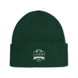 The Click & Collect Joint Team Beanie from College Football Ireland Store is a dark green ribbed knit hat with a folded brim and a white patch logo reading Aer Lingus College Football Classic 2025 with a football graphic.