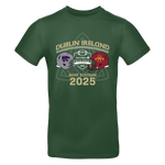 The Click & Collect Joint Team T-shirt from College Football Ireland Store is a green shirt with Kansas State Wildcats and Iowa State Cyclones helmets, plus “Dublin Ireland, Aer Lingus College Football Classic, Aviva Stadium 2025” text.