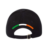 Back view of the Click & Collect K-State Black Cap by College Football Ireland Store, featuring a green, white, and orange curved stripe above the adjustable strap, evoking the Irish flag.