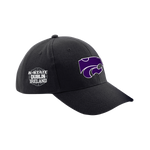 The Click & Collect K-State Black Cap by College Football Ireland Store features the K-State Powercat logo in purple and white on the front and K-State Dublin Ireland in white on the side.