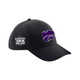 The Click & Collect K-State Black Cap by College Football Ireland Store features the K-State Powercat logo in purple and white on the front and K-State Dublin Ireland in white on the side.