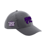 The Click & Collect K-State Grey Cap from College Football Ireland Store features a large purple Kansas State Wildcats logo on the front and a “K-State Dublin Ireland” patch on the side.