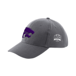 The Click & Collect K-State Grey Cap from College Football Ireland Store features a large purple Kansas State University Powercat logo on the front and a small “Air Lounge at College Bowl 2023” patch on the side.