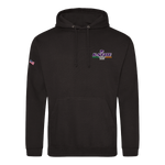 The Click & Collect K-State Black Hoodie Kids by College Football Ireland Store features a small K-State Wildcats 2025 logo on the left chest and a small American flag patch on the left sleeve.
