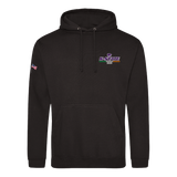 The Click & Collect K-State Black Hoodie Kids by College Football Ireland Store features a small K-State Wildcats 2025 logo on the left chest and a small American flag patch on the left sleeve.