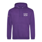 The Click & Collect K-State Purple Hoodie from College Football Ireland Store is purple with a front pocket, K-State Dublin Ireland text on the left chest, and a small flag patch on the right sleeve.