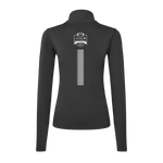 The Click & Collect K-State Charcoal Womens 1/4 zip from College Football Ireland Store features a chic design with long sleeves, charcoal color, and a stylish white badge near the neck on the back.
