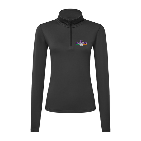 The Click & Collect K-State Charcoal Womens 1/4 zip by College Football Ireland Store is a black long-sleeve pullover featuring the K-State Alumni Association logo on the left chest.
