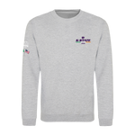 The Click & Collect K-State Grey Sweatshirt from College Football Ireland Store features a small purple K-State 2025 logo on the left chest and an American flag patch on the right sleeve.