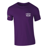 The Click & Collect K-State Purple T-shirt from College Football Ireland Store features K-State Dublin, Ireland on the left chest and a small American flag on the left sleeve.