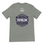 The Home Delivery 2025 K-State Heather Grey T-Shirt by College Football Ireland Store features bold “K-STATE DUBLIN IRELAND” on the back, a football and globe graphic, a small Irish flag on the sleeve, and offers a soft unisex tailored fit.